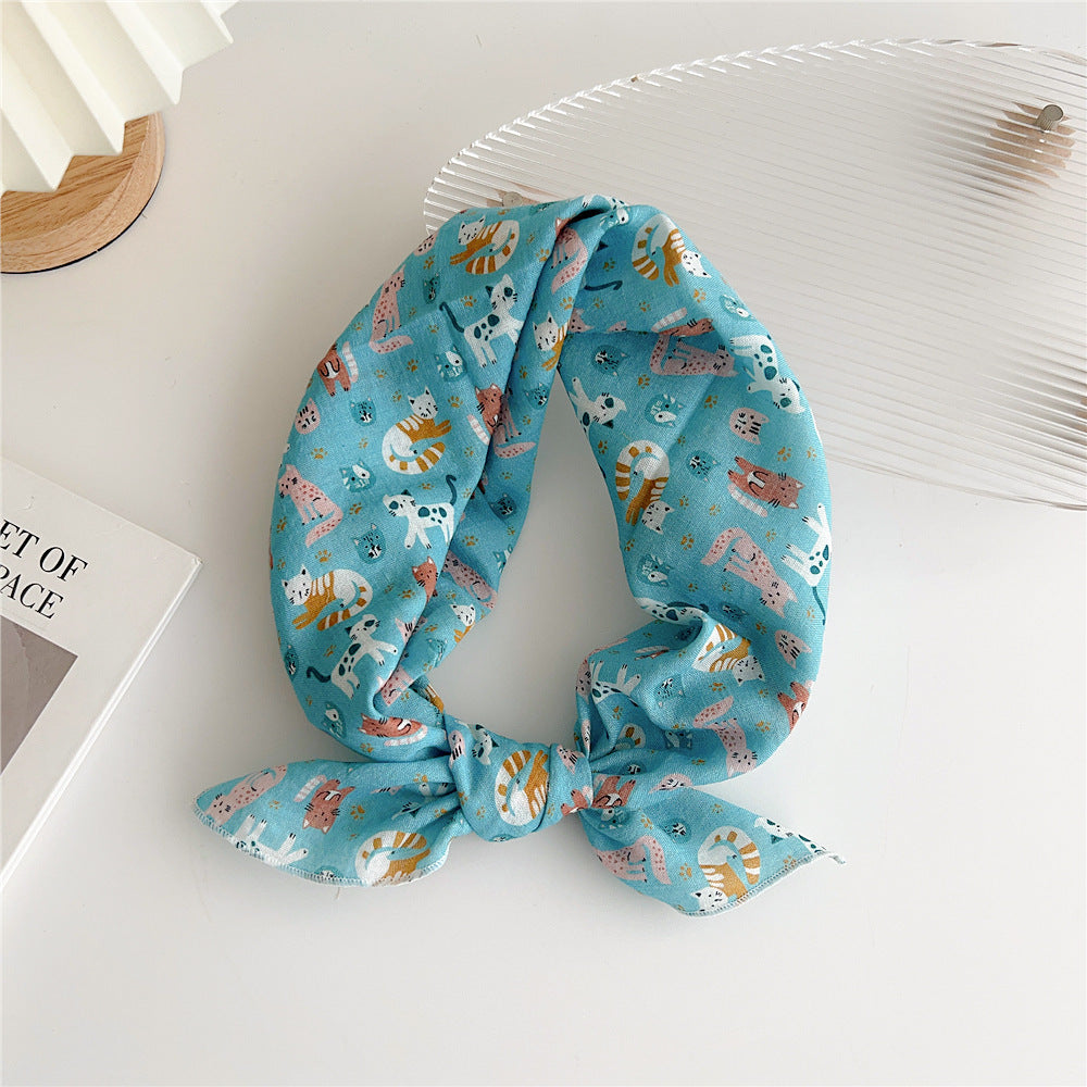 Women's Cotton And Linen Small Square Towel Silk Scarf Artistic All-match Fashion