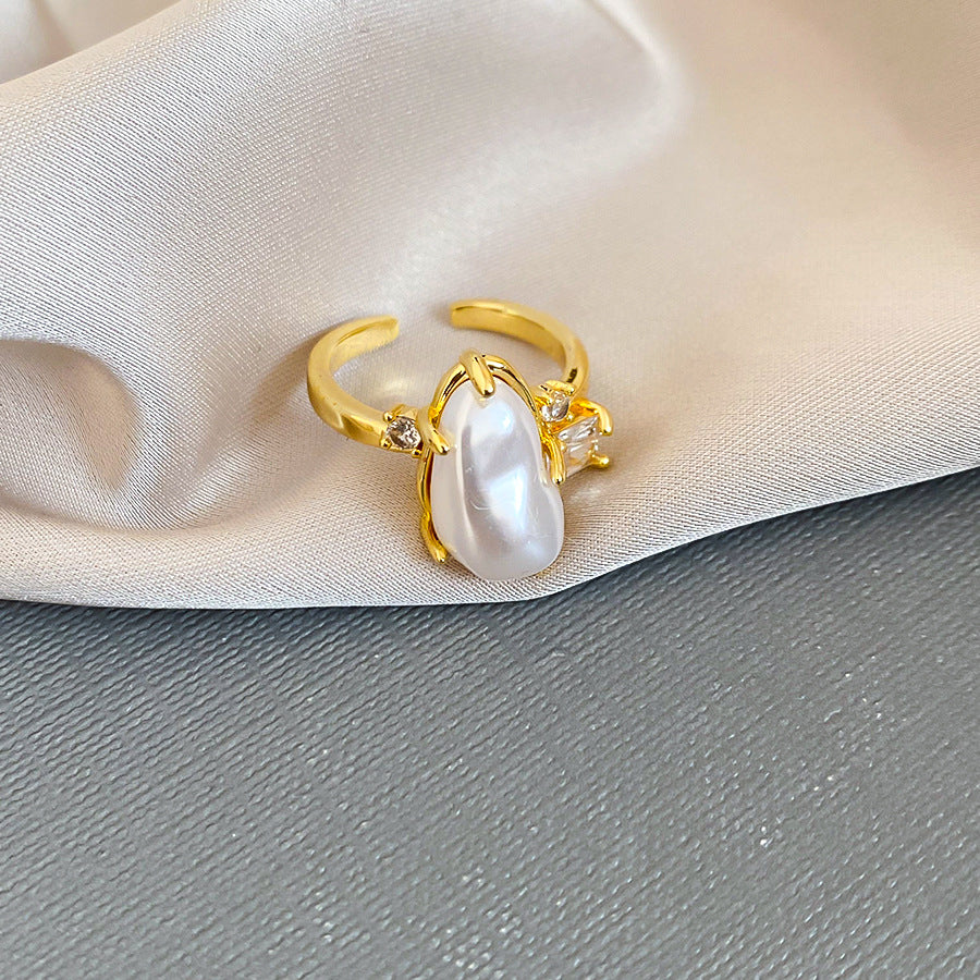 Open Ring With Irregular Pearls