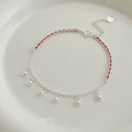 S925 Silver Round Bead Tassel Red Rope Bracelet For Women