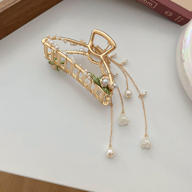 Diamond-encrusted Pearl Wheat-spike Lily-of-the-valley Tassel Hair Clip