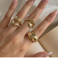 Geometric Niche Metal-textured Glossy Ring Set