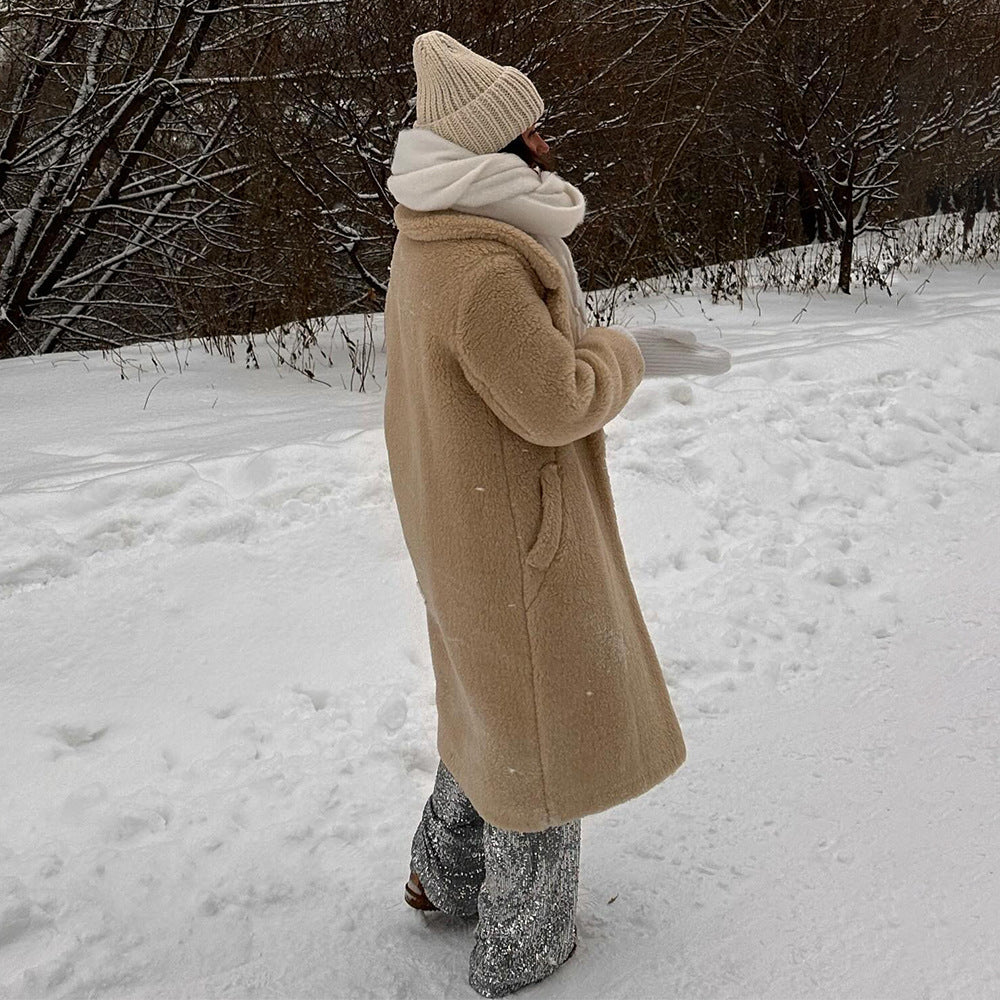 Women's Polyester Long Button Cashmere Coat