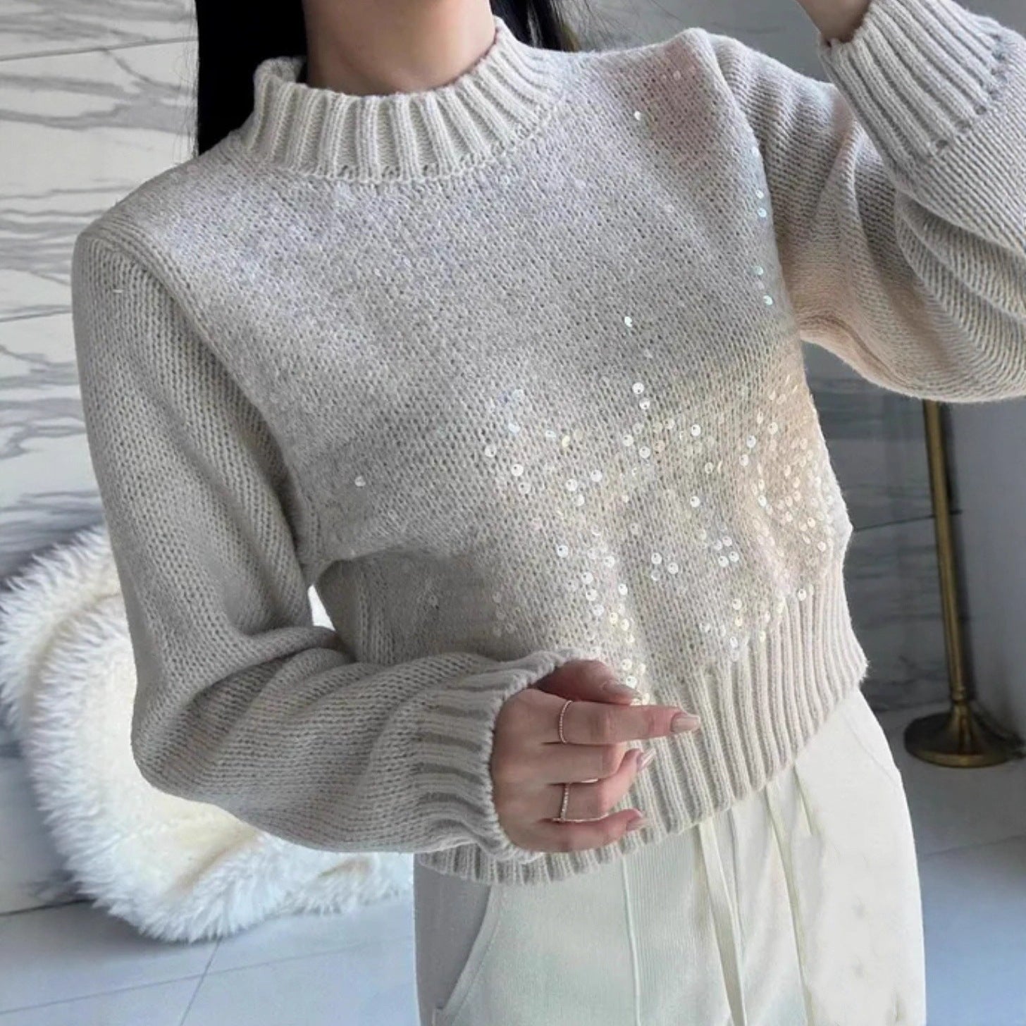 Design Sense Heavy Embroidery Sequins Pullover