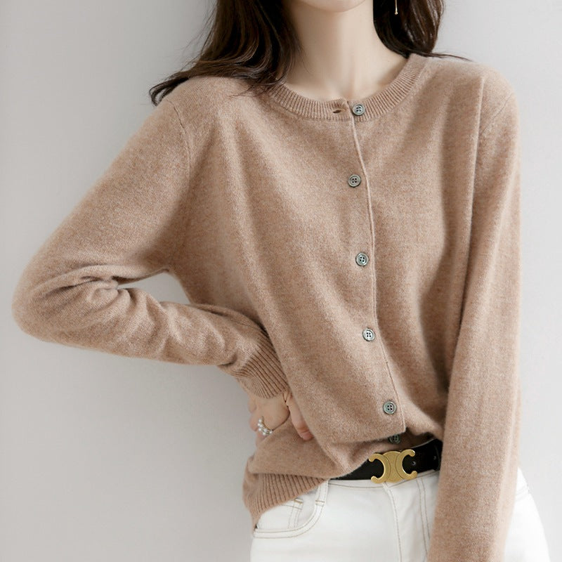 Women's Solid Color Loose Round Neck Knitted Sweater Coat