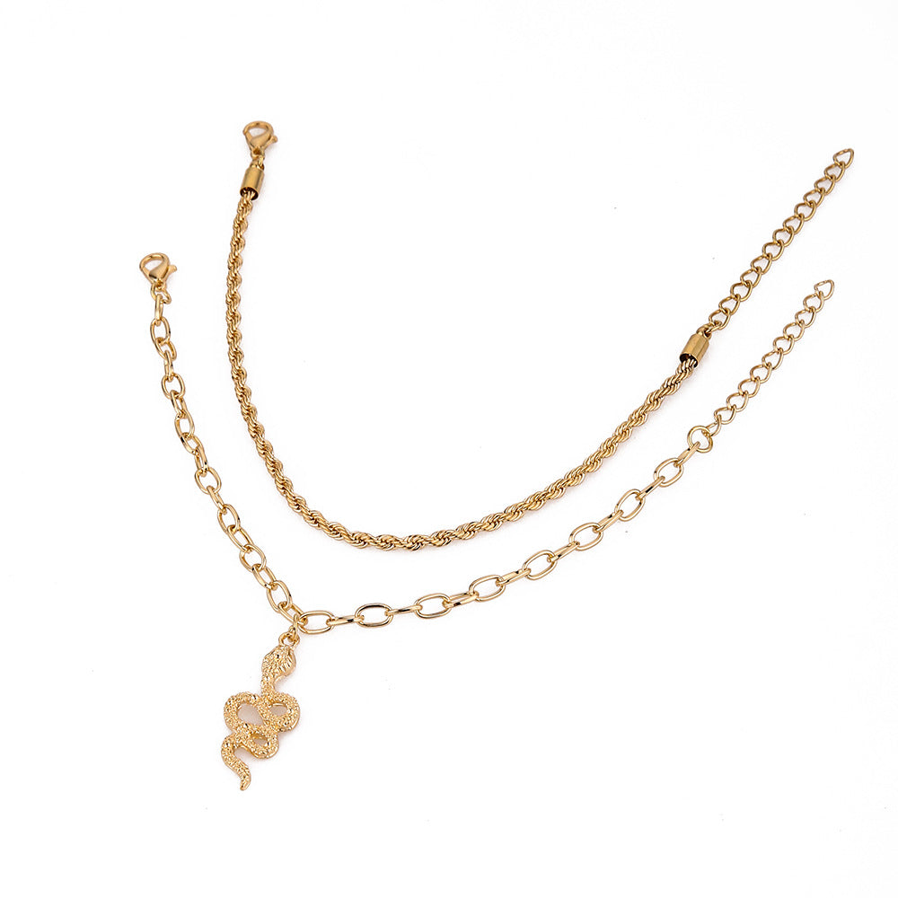 Fashion Twist Snake Pendant Double Circle Anklet
