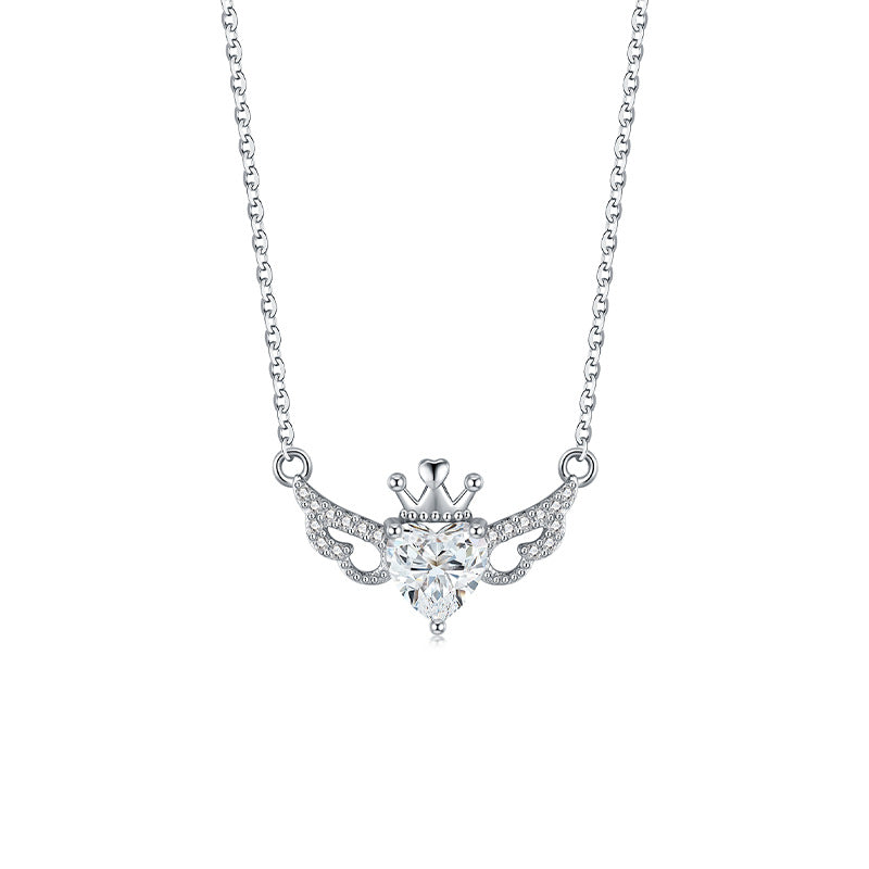 S925 Sterling Silver Crown Angel Wings Necklace