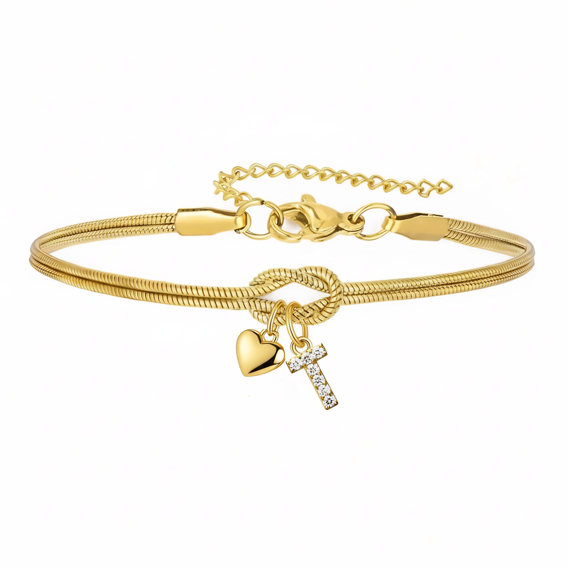 Diamond-Encrusted 26-Letter Heart Pendant Bracelet