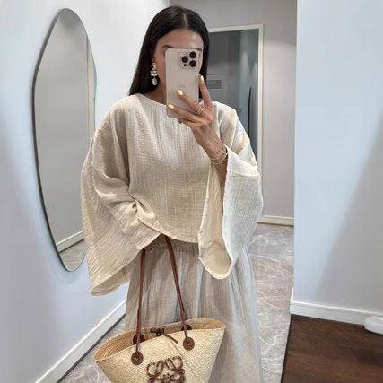 Casual Fashion Simple M White Loose Shirt And Long Skirt Suit