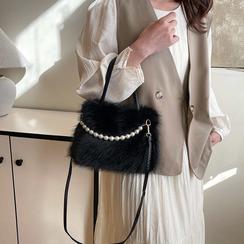 Womens Versatile Fashionable Furry Tote Bag