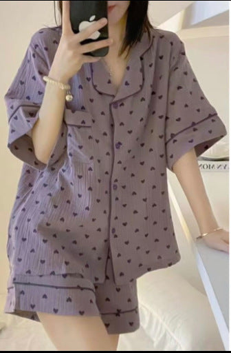 Summer Japanese Bubble Cotton Cute Orange Pajamas For Women