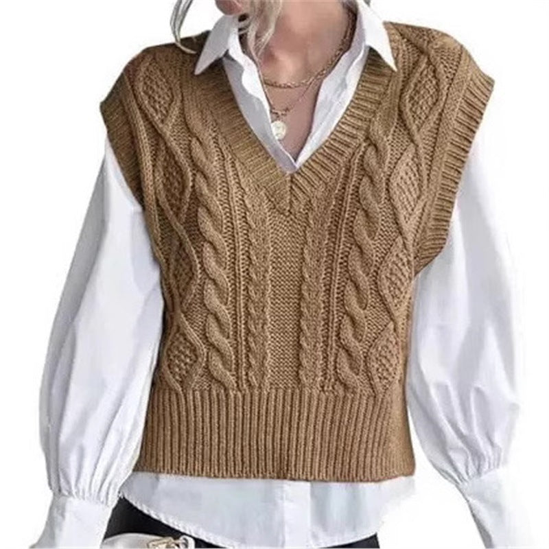 Vest Knitted Retro College Style All-matching