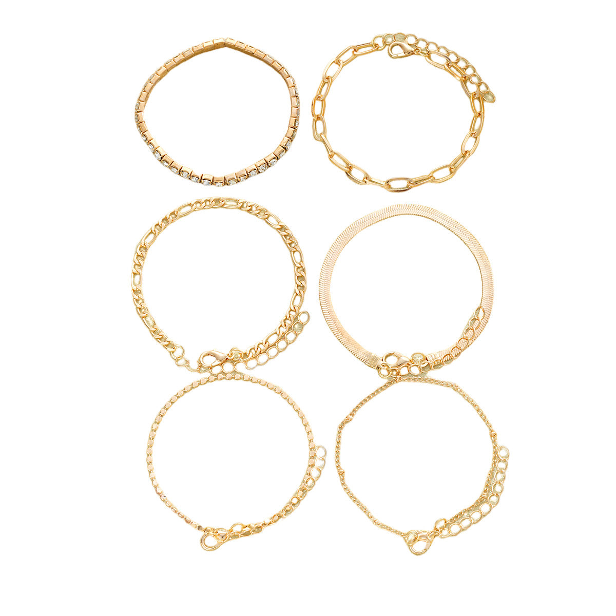 Zircon-inlaid Snake Chain Bracelet Set