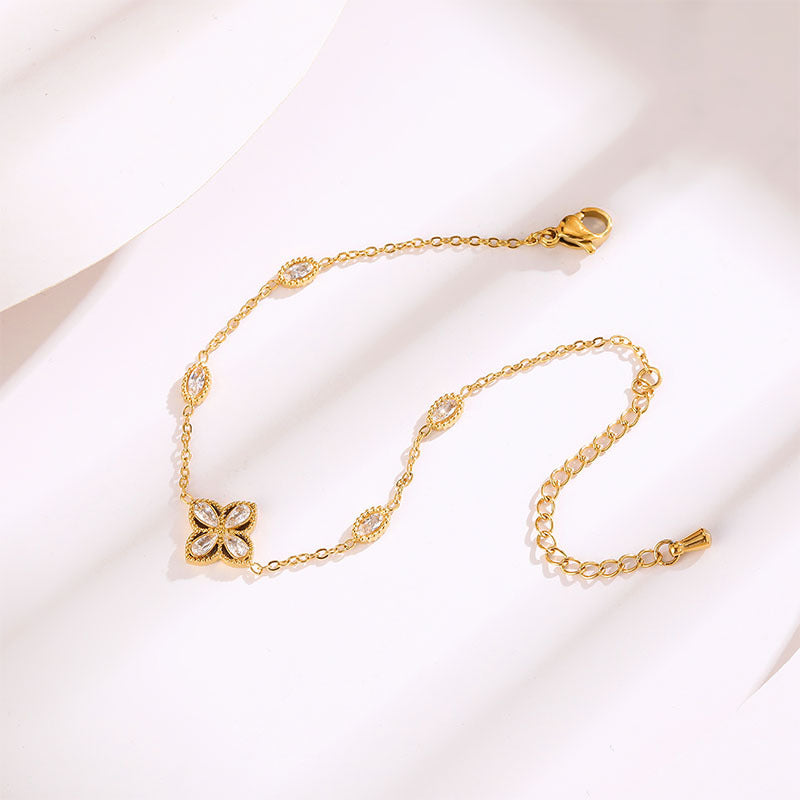 Elegant Flower Zircon Titanium Steel Bracelet