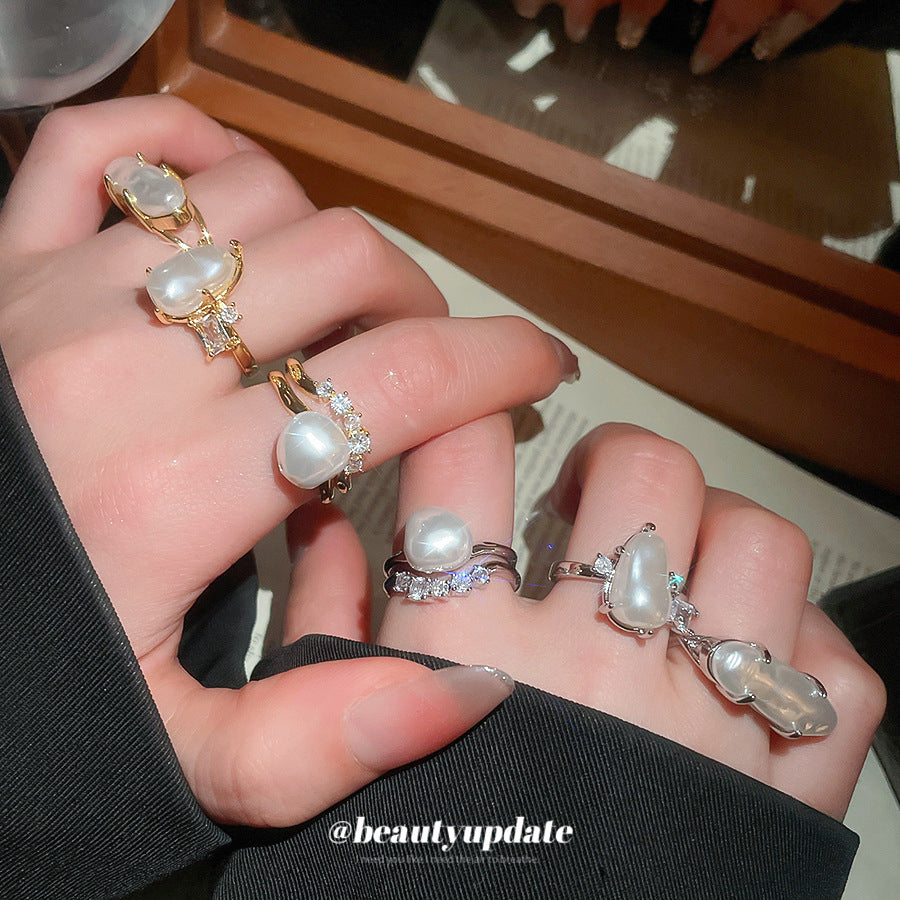 Open Ring With Irregular Pearls