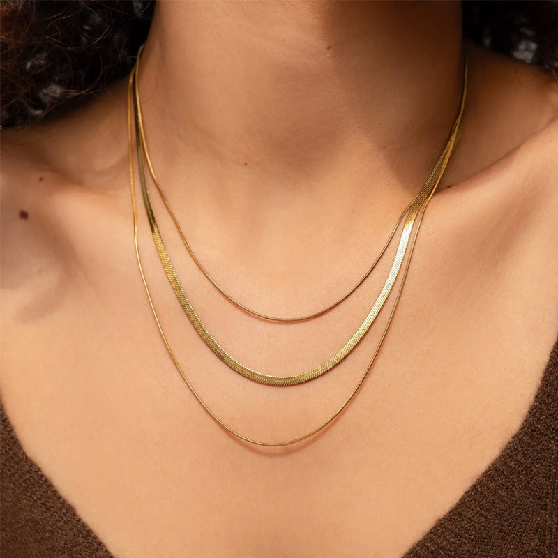 Womens Three-Tier Snake Bone Chain Necklace