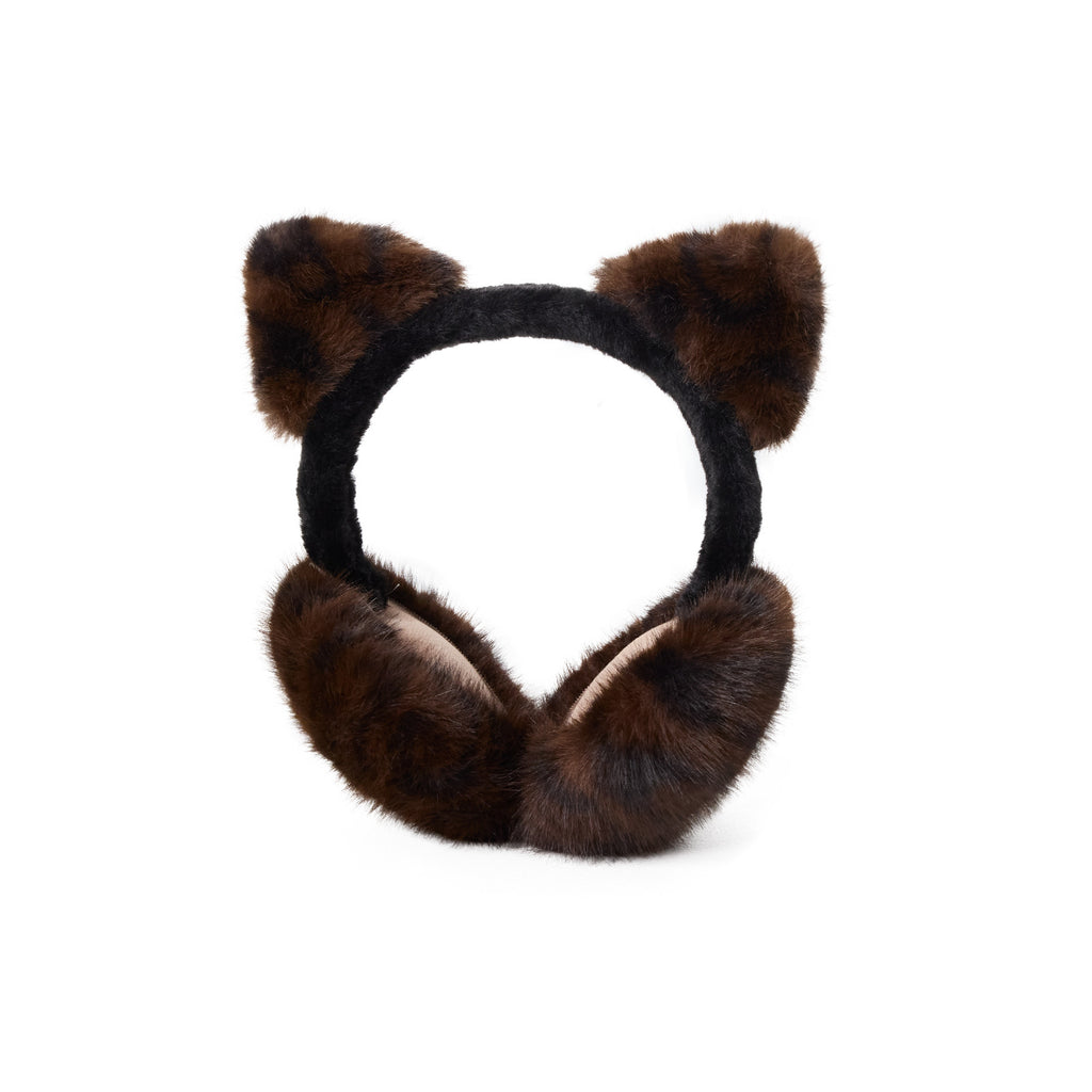 Women's Foldable Leopard Print Cat Ear Plush Ear Muffs