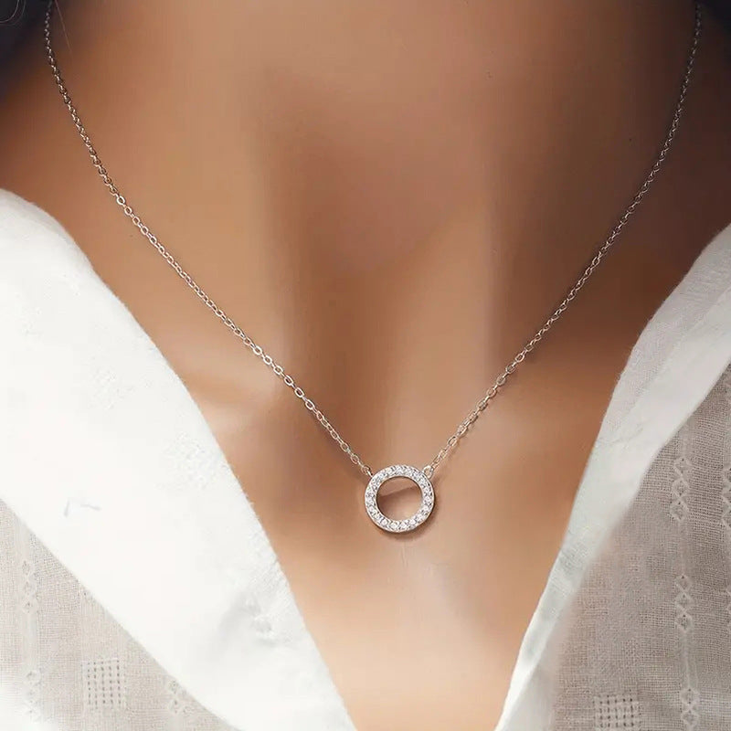 Womens Fully Diamond-studded Round Necklace Jewelry