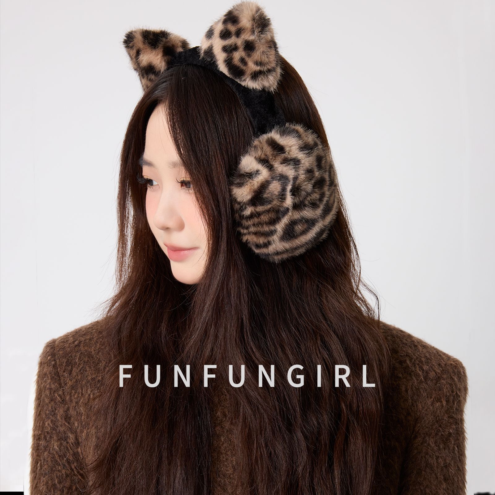 Women's Foldable Leopard Print Cat Ear Plush Ear Muffs