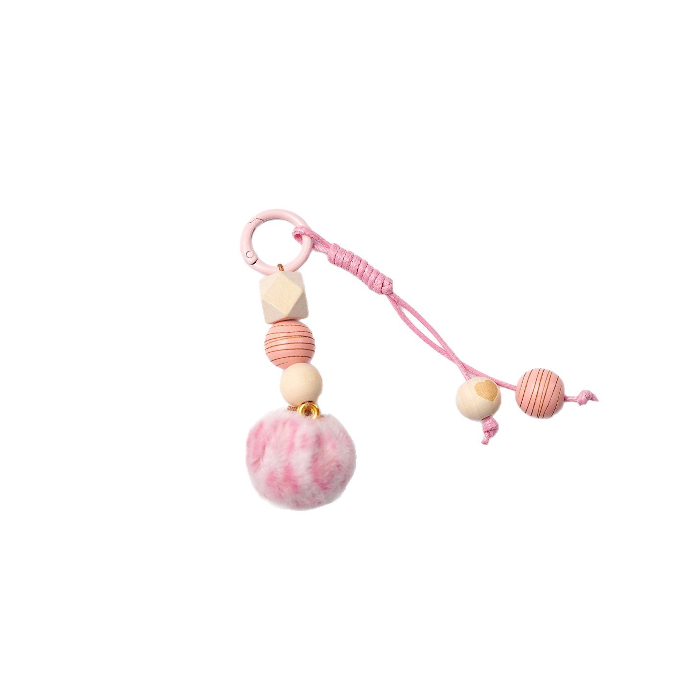 Wooden Bead Pompom Keychain Sweet Bag Charm