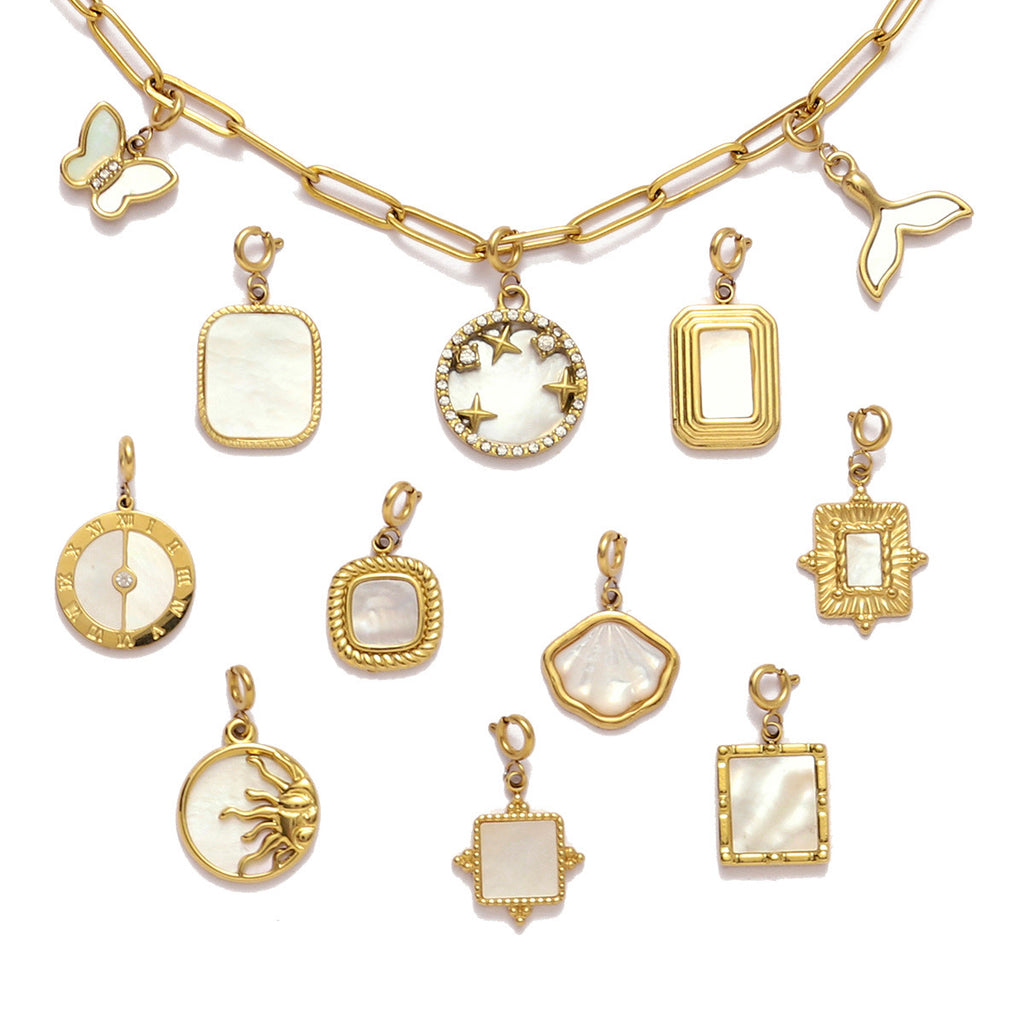 Natural Shell Butterfly Titanium Steel DIY Spring-Clasp Necklace