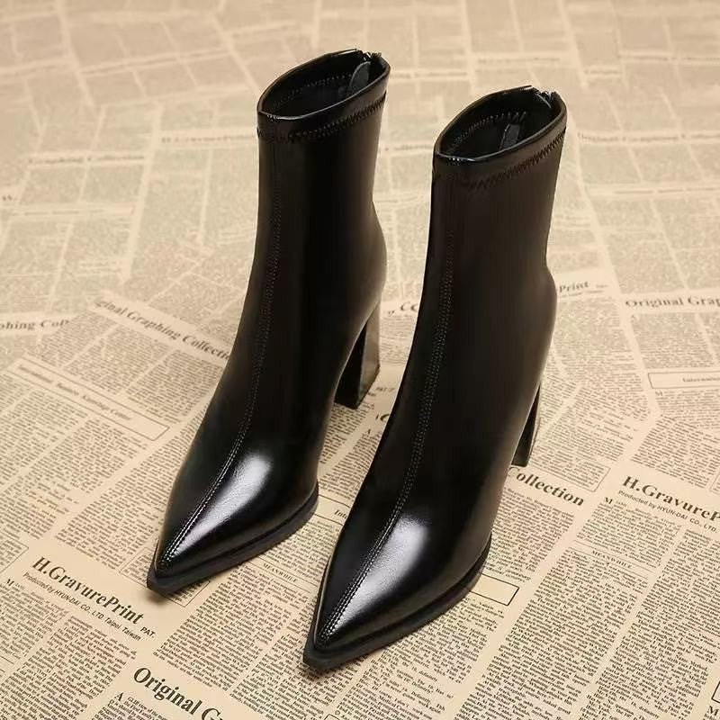 Women's New Casual Simple Graceful High Heel Martin Boots