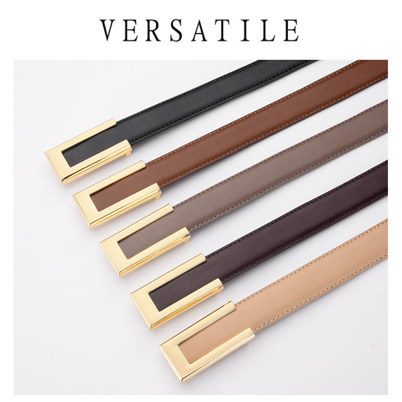 Cowhide Retro Black All-match Decorative Skirt Suit Jeans Leather Thin Belt