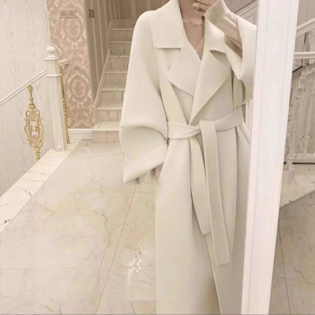 Women's Lace-up Long Elegant Woolen Coat