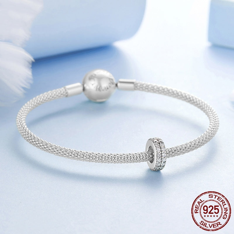 Double-layer Zircon Bracelet Spacer Beads S925 Sterling Silver Beads