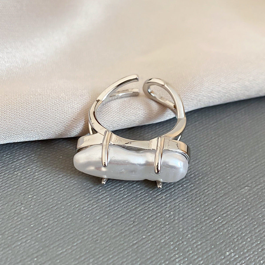 Open Ring With Irregular Pearls