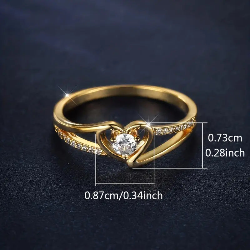 Womens Heart-Shaped Diamond Ring With Gold And Cubic Zirconia Setting