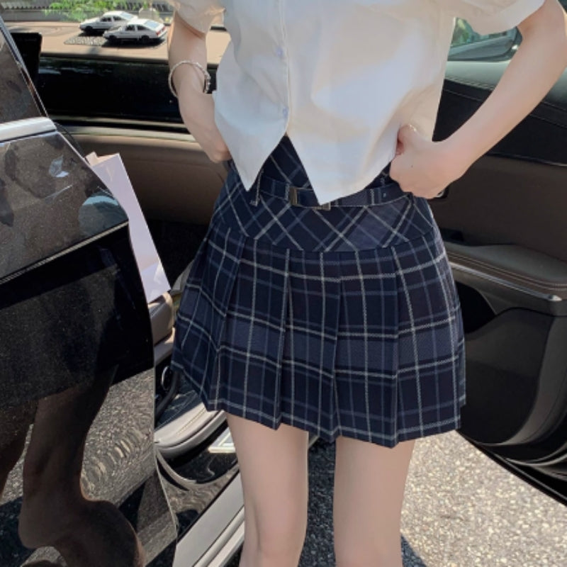 Retro Large Size High Waist College Style A- Line Pleated Skirt