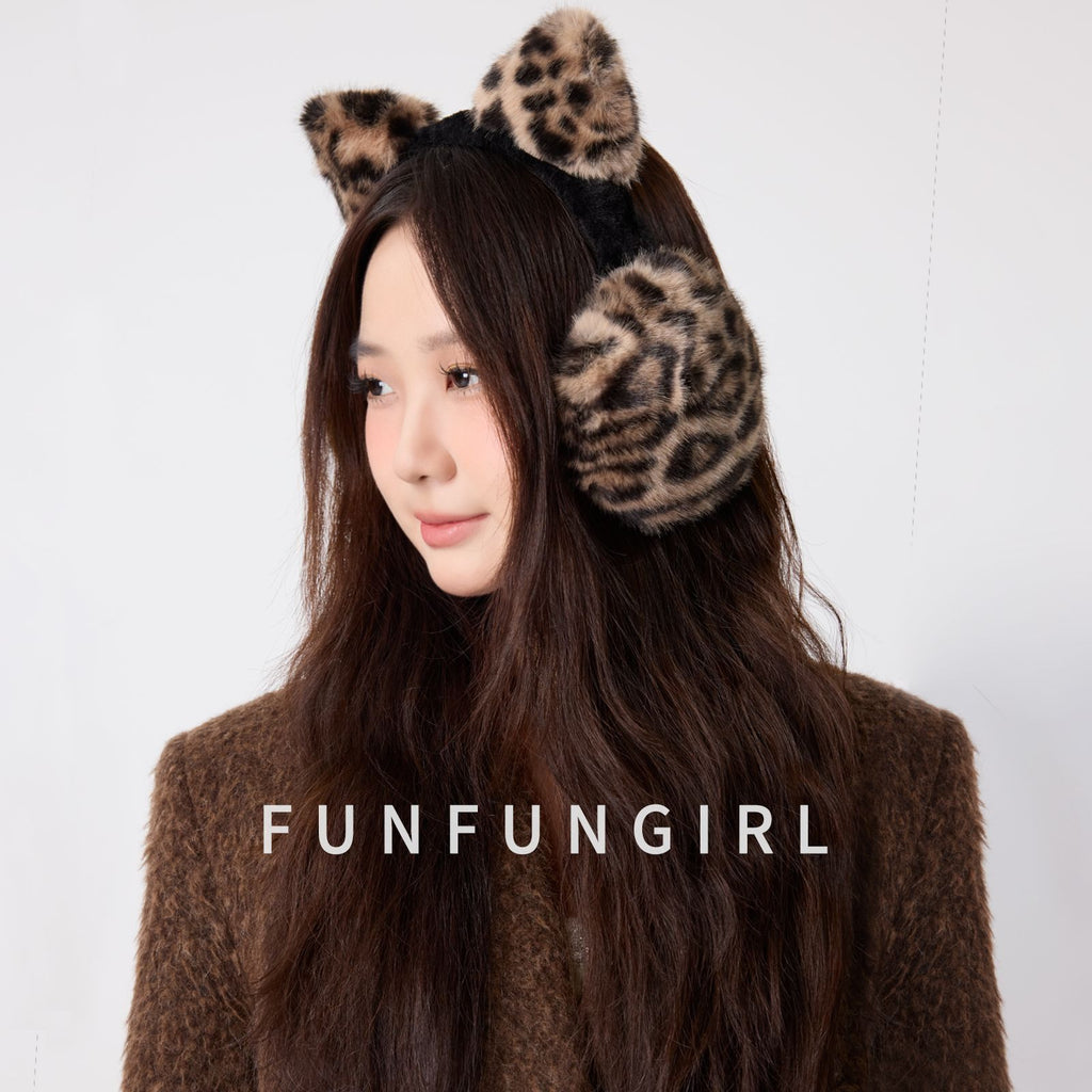Women's Foldable Leopard Print Cat Ear Plush Ear Muffs