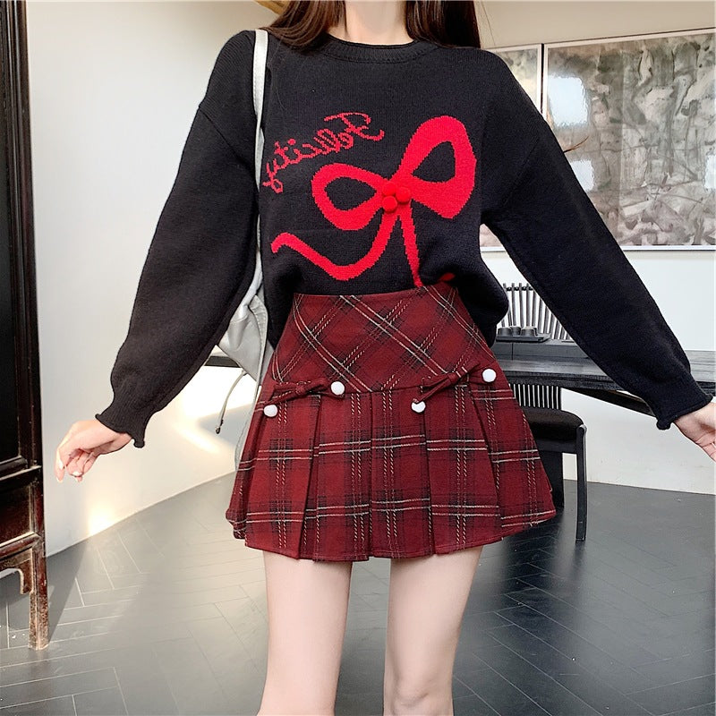 Plaid Pleated Women's Autumn And Winter High Waist Umbrella Culottes Short Skirt