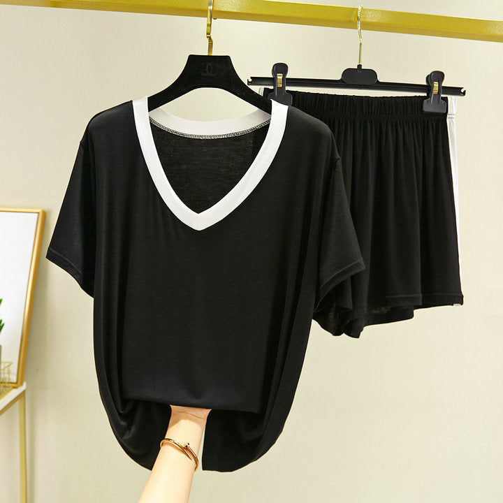 Fashion Color Contrast Pajamas For Women Suit