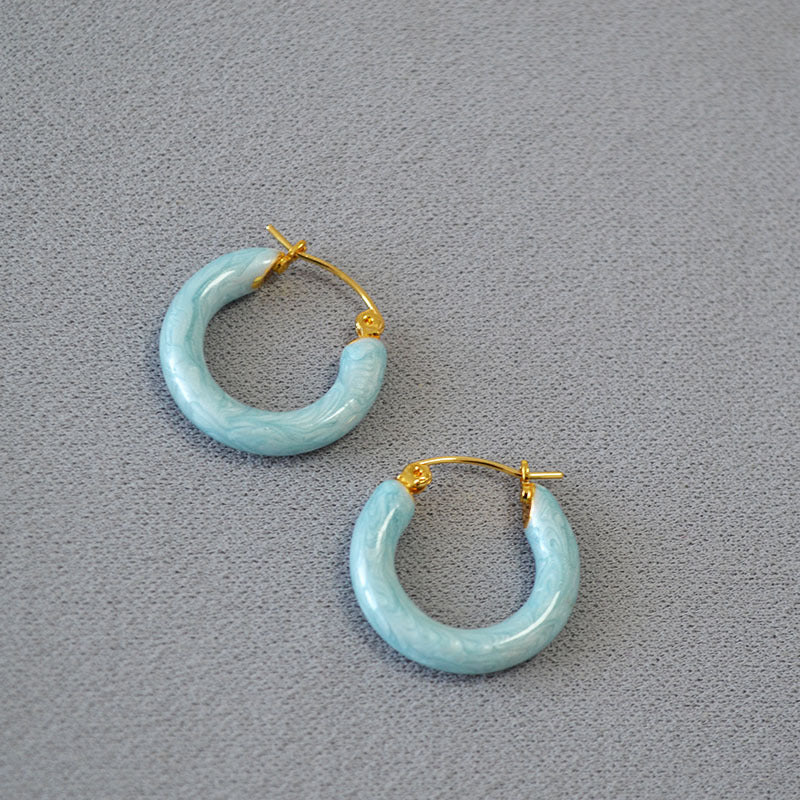 Retro Colorful Handcrafted Pearly Enamel Minimalist Chic Round Hoop Earrings