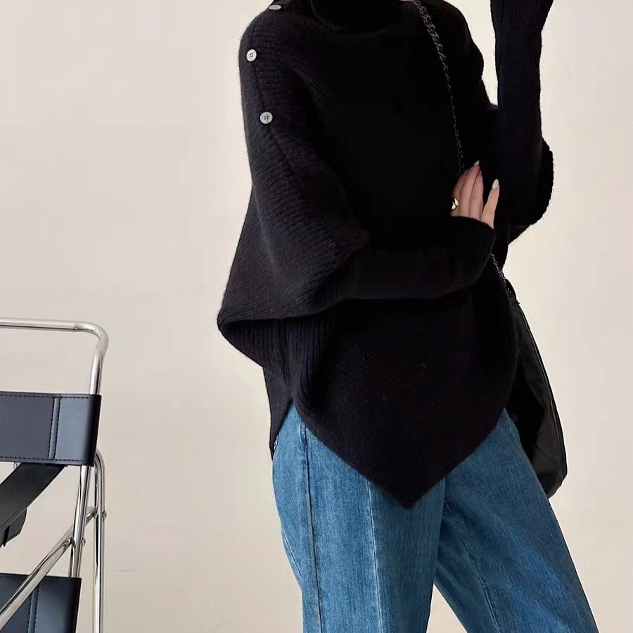 Irregular Turtleneck Sweater Women's Top