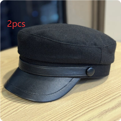 Retro PU Leather Autumn And Winter Wool Hat