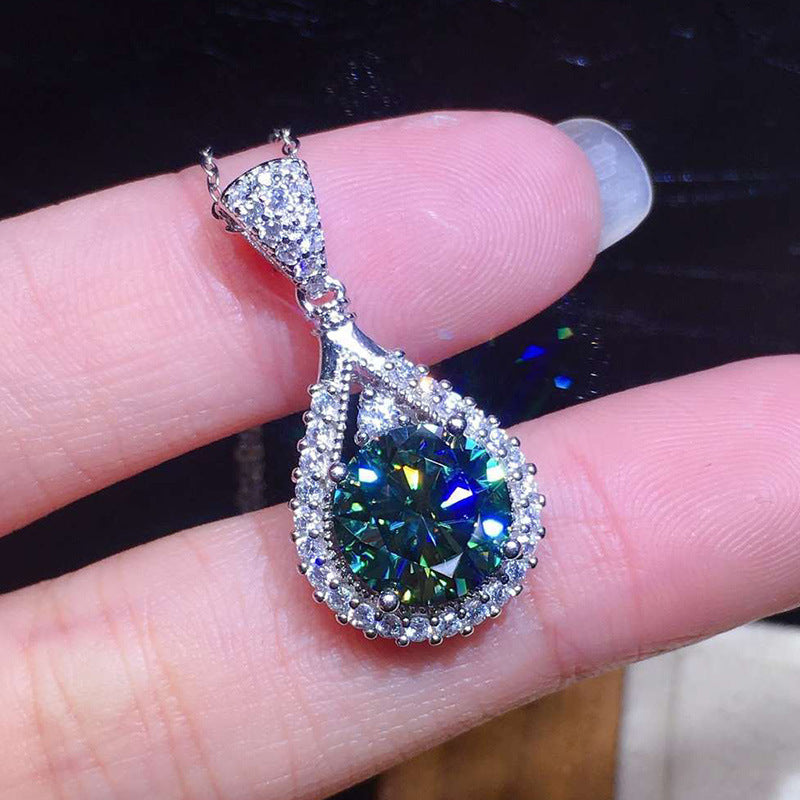 Emerald Green Zircon Teardrop Pendant Womens Necklace