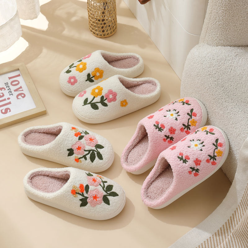 Three-color Flower Cotton Slippers Women's Warm Indoor Slippers