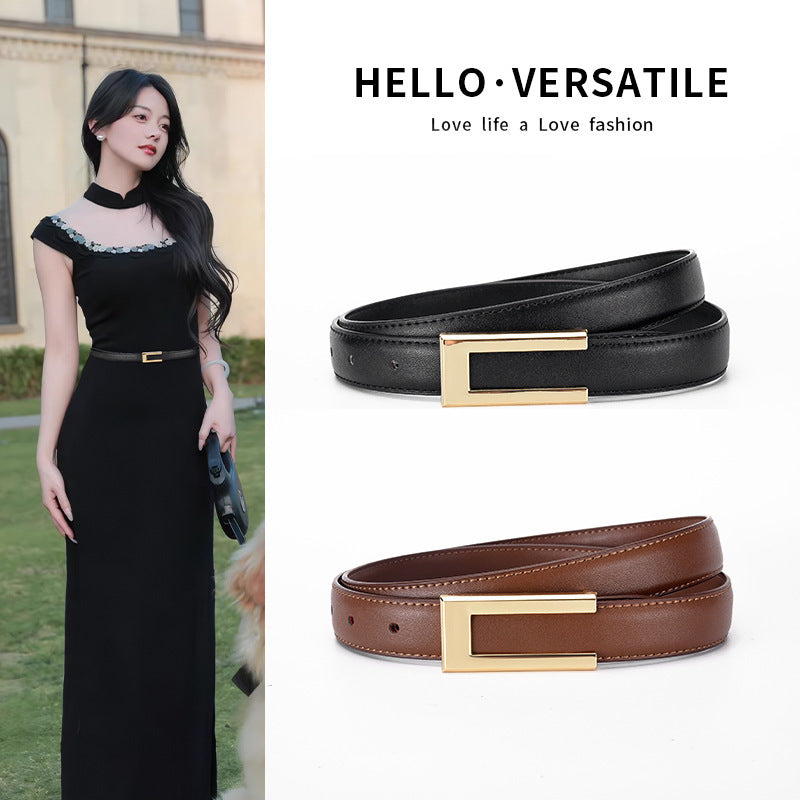 Cowhide Retro Black All-match Decorative Skirt Suit Jeans Leather Thin Belt