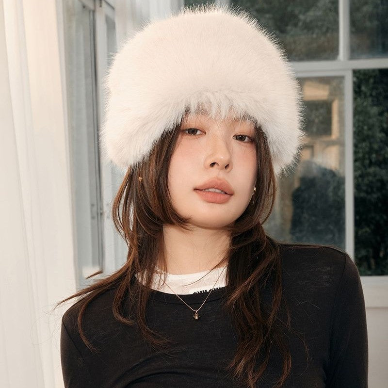 Fox-fur Beret For Women Ear Flap Style Perfect For Fall And Winter
