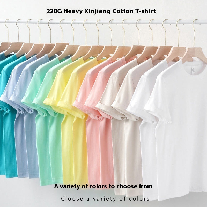 Round Neck Solid Color T-shirt Heavy Simple Style Blank Top Women's Bottoming Shirt