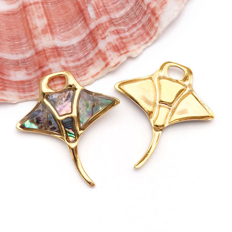 Stainless Steel Marine Beach-Style Artificial White Shell And Colored Shell Pendant