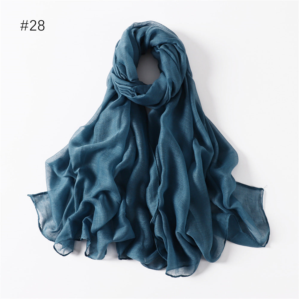 Classic Women's Pure Color Tulle Cotton And Linen Breathable Thin Scarf Silk