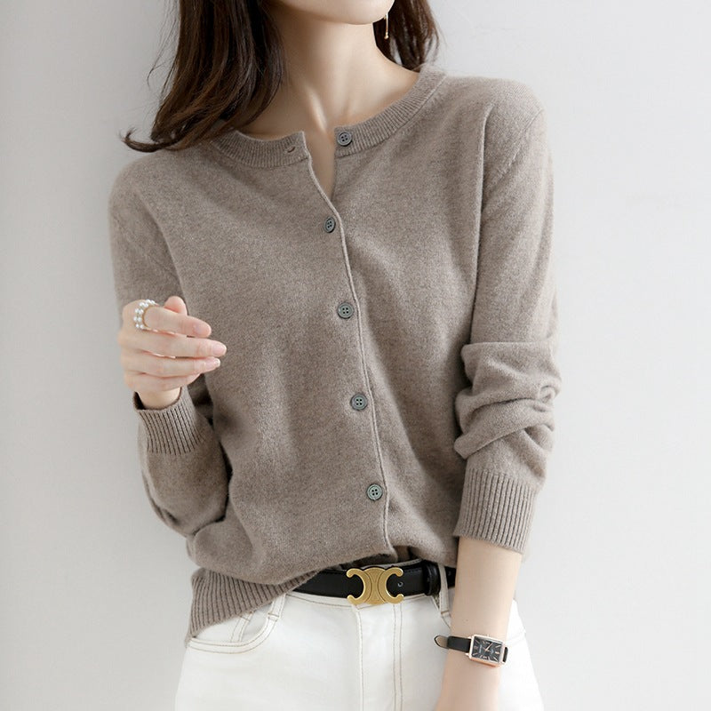 Women's Solid Color Loose Round Neck Knitted Sweater Coat