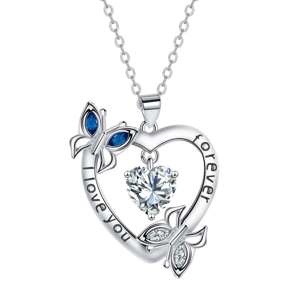 Butterfly Heart Diamond-Encrusted Necklace For Women