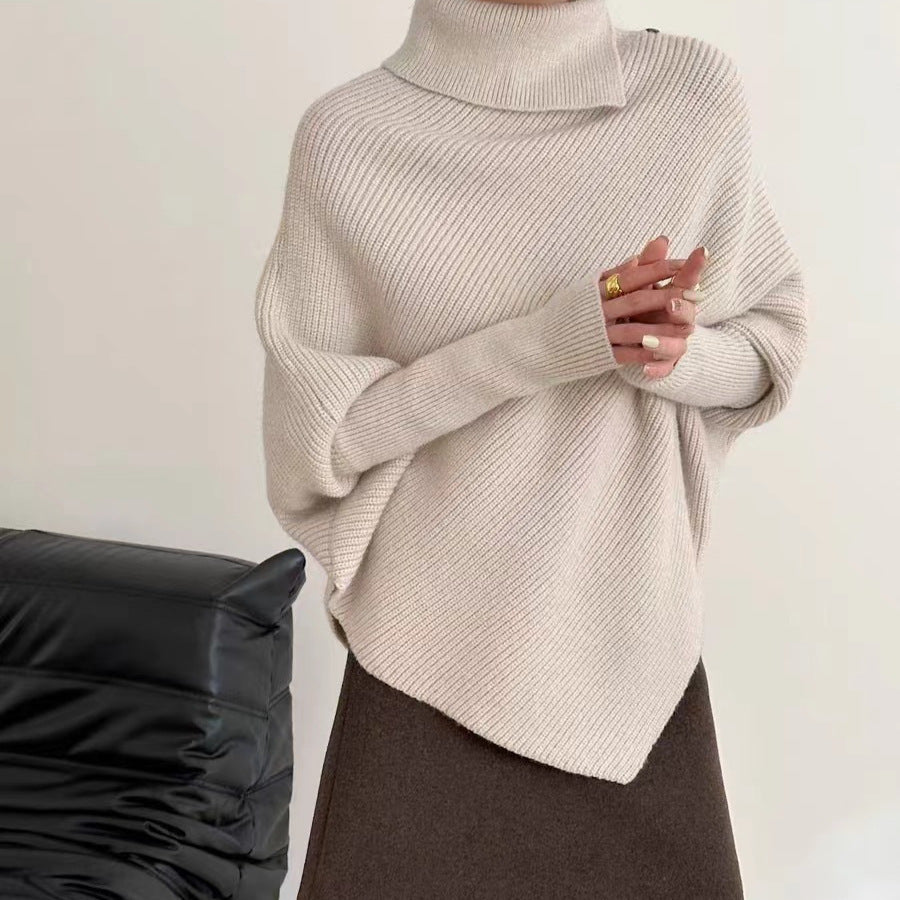 Irregular Turtleneck Sweater Women's Top