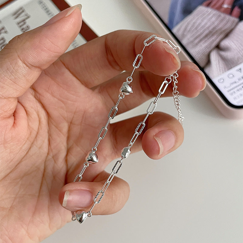 S925 Sterling Silver 3D Heart Bracelet For Women Geometric Jewelry