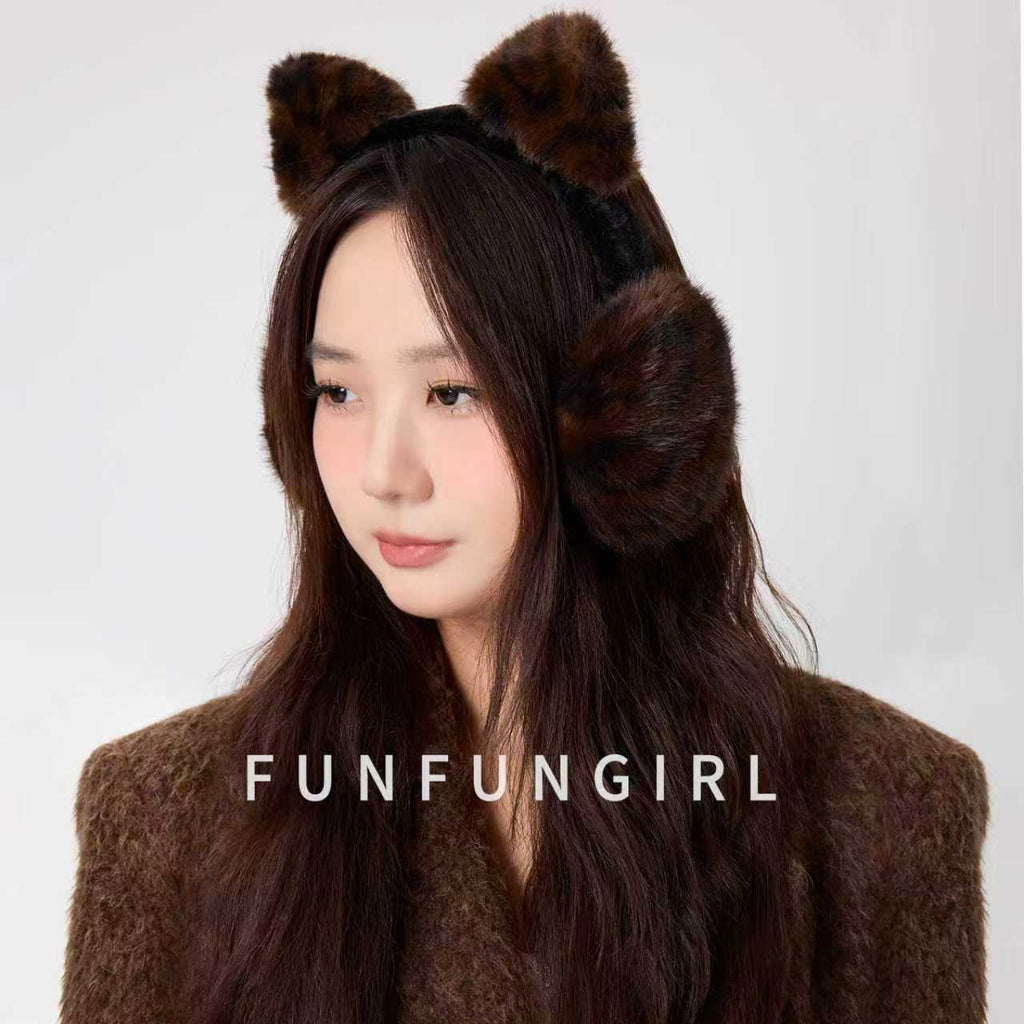 Women's Foldable Leopard Print Cat Ear Plush Ear Muffs