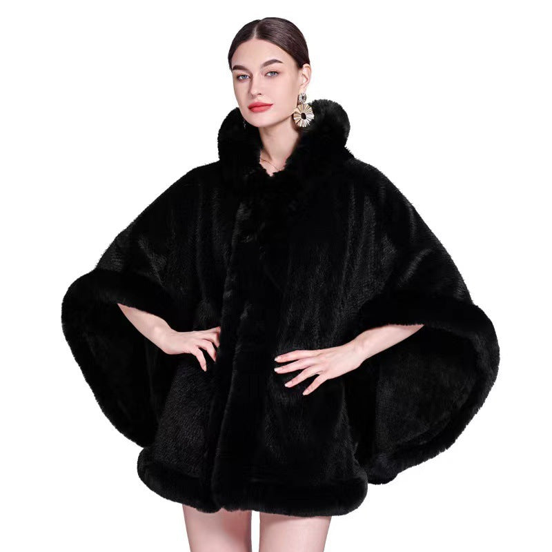 Shawl Outer Match Cloak Fleece-lined Thickened Imitation Fur Collar Cape And Shawl Coat